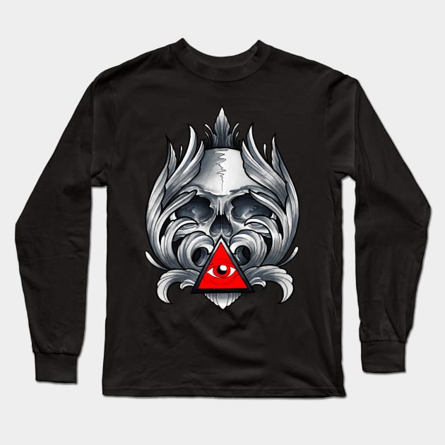 Filigree Skull Long Sleeve T-Shirt by TimPangburn